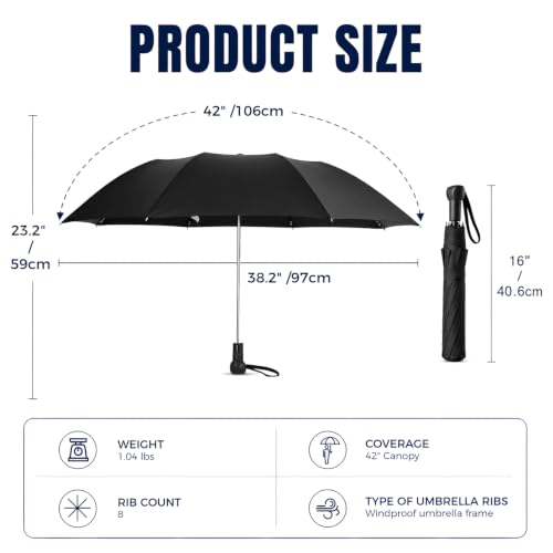 Collapsible Windproof Umbrella Travel - 42inch Auto Open & Manual Close - color: 01.Black