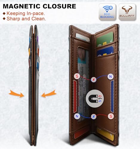 BULLIANT Slim Leather Wallet For Men 12Cards Magnetic Closure RFID Blocking - color: Black8786