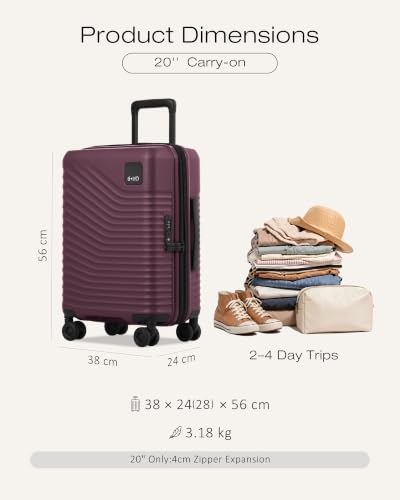 Coolife Luggage Carry-On, Lightweight PC Hardside Suitcase, 20-Inch, Black - color: Dark Purple, size: Carry-On 20-Inch