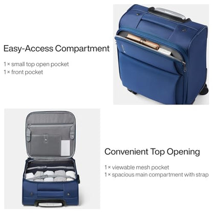 Hanke Underseat Carry On Luggage with Wheels, Small Suitcase, Rolling Bag - color: Blue, size: 16 Inch Underseat