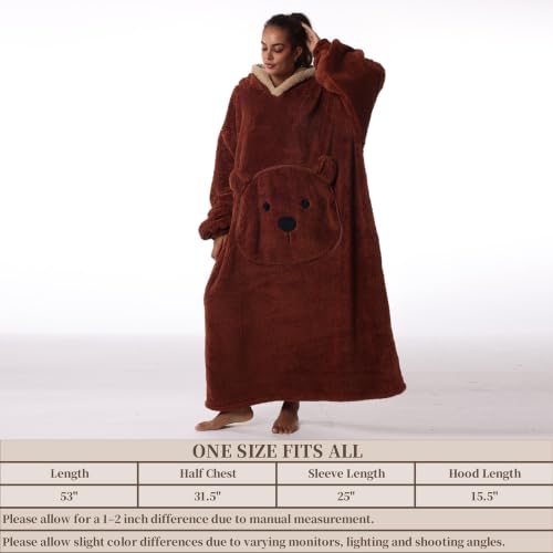 Moinlizy Oversized Wearable Blanket Hoodie for Women Men - color: Brown Bear