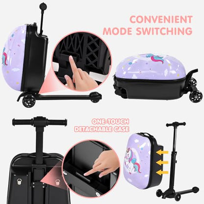 Kids Ride-On Luggage, Scooter Carry-On Suitcase with LED Wheels, 22-inch - color: Purple Cute Pony