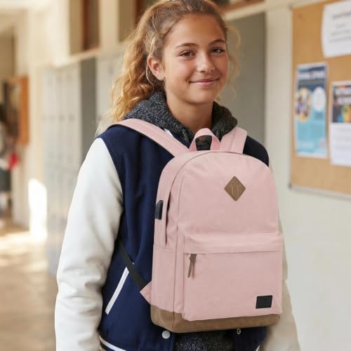 WOLT Travel Laptop Backpack for Men & Women with USB Charging Port - color: Pink