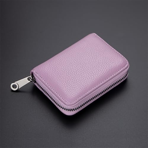 Suweibuke Genuine Leather Credit Card Holder Zipper Wallet RFID Blocking Secure Card Case ID Case Organizer (Light Purple) - color: Light Purple