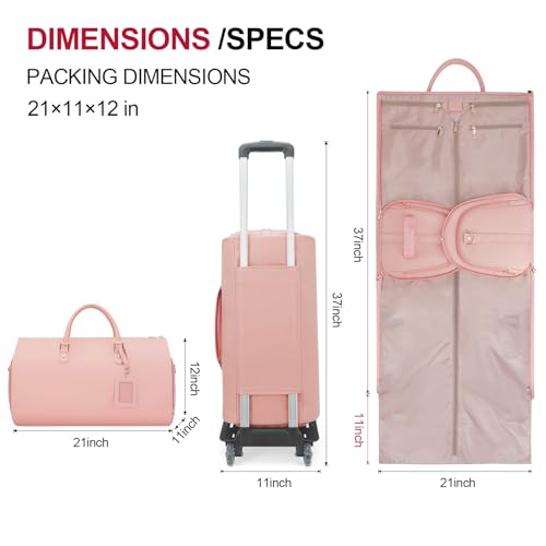 Modoker Convertible PU Leather Rolling Garment Duffle Bag for Women, Pink - color: Rolling Pink