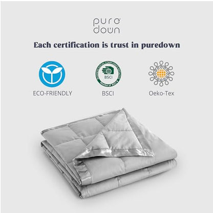 puredown® Blankets King Size - Soft Lightweight Down Blanket for Bed, Cozy Warm Luxury Bed Blanket with Satin Trim, Light Grey (108"X90") - color: 02 Light Gray, size: King
