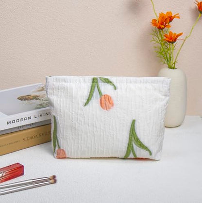getgto 2 Pcs Makeup Bags, Large Cosmetic Bag Travel Toiletry Bag - color: Tulip