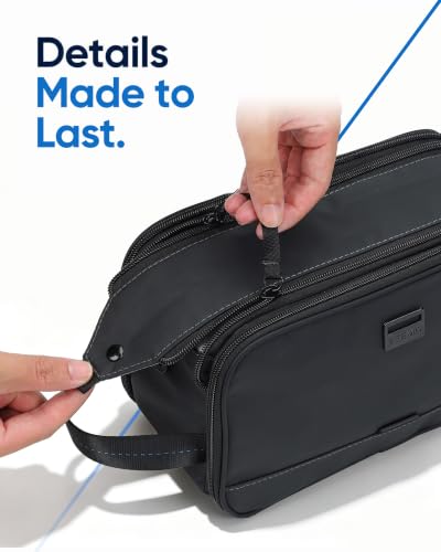 ZEEMO Travel Toiletry Bag for Men, Full Open Dopp Kit with Dual Compartment - color: Black, size: Medium