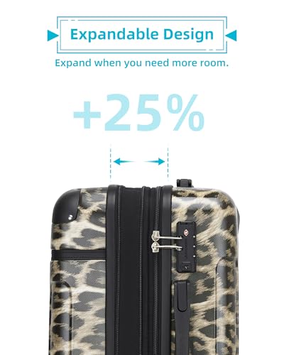 LARVENDER Expandable Carry on Luggage 22x14x9 Airline Approved, Cheetah - color: Cheetah 20inch, size: 20 Inch( Carry-on)