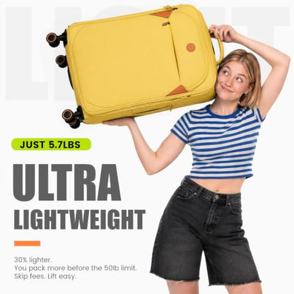 Verage Cambridge Lightweight Luggage Softside Expandable Spinner Wheel Suitcase (Misted Yellow, 24-Inch) - color: Misted Yellow, size: 24-Inch