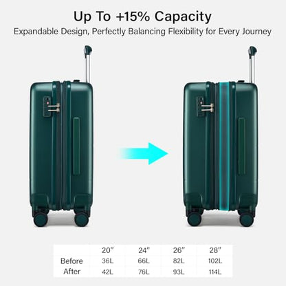 Hanke 3 Piece Luggage Set Expandable Hardside Suitcases with Spinner Wheels - color: Blackish Green, size: 20/24/28 Inch EXT