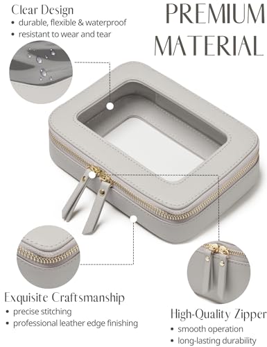 Popvibe Clear Makeup Case Toiletry Bag Travel Medium Clear Cosmetic Bag with Zipper, Make Up Bag Organizer Traveling TSA Approved Transparent Bag Car for Essentials, Mini & Medium, Beige Grey - color: Beige Grey, style: Mini & Medium