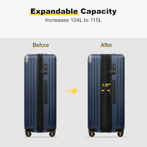 LEVEL8 Checked Luggage Expandable Large Suitcase 28 Inch Hardshell,Blue - color: Blue, size: Checked 28 Inch - Expandable