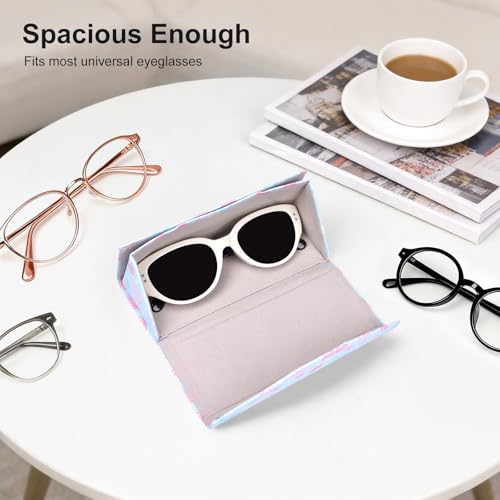 Sunglasses Case, Foldable Glasses Case, Magnetic PU Leather Hard Shell Folding Eyeglass Holder Box - color: Strawberry