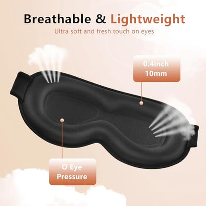 Sleep Mask for Side Sleeper Women Men, Eye Mask for Sleeping Light Blocking, 3D Contoured Cup Sleeping Mask, Soft Breathable Sleep Eye Mask with Adjustable Elastic Strap for Travel - color: Black01