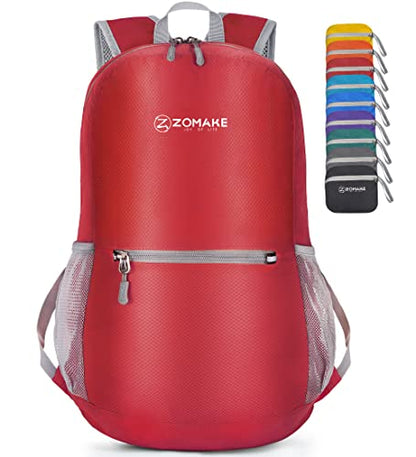 ZOMAKE Lightweight Packable Backpack, Foldable Small Travel Day Pack - color: C-red