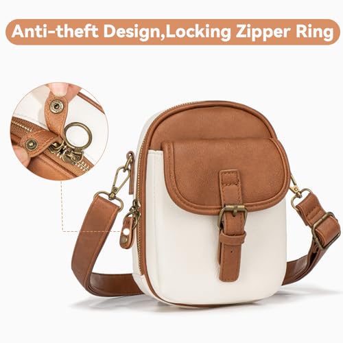 Small Crossbody Bags for Women, Anti Theft Messenger Purses Mini Cross Body Purse with Built-in Wallet and Removable Strap - color: White Brown