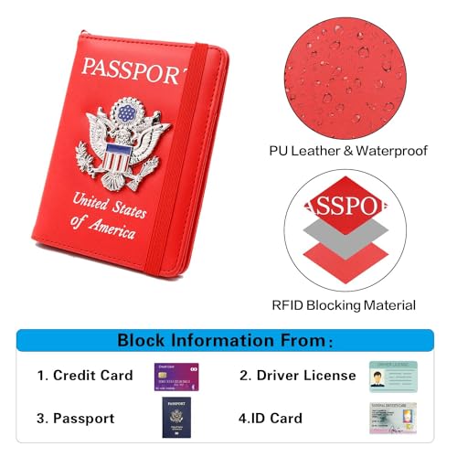 Passport Holder for Travel,Passport Cover Case with RFID (red) - color: red