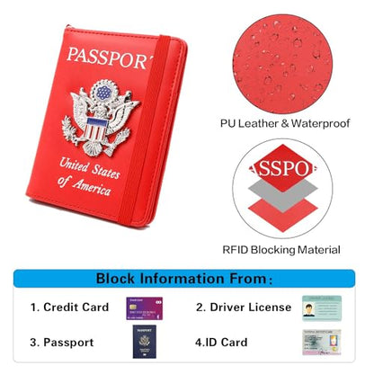 Passport Holder for Travel,Passport Cover Case with RFID (red) - color: red