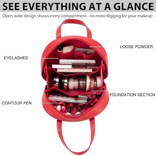 ROYALFAIR Standing Makeup Bag, Travel Cosmetic Organizer, Red - color: Red