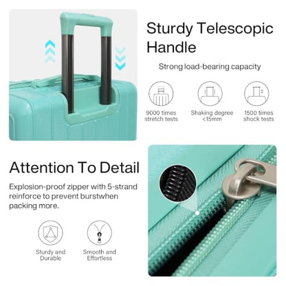 Luggage Sets 3 Piece (20/24/28 inch),PC+ABS Travel Suitcase With Spinner Wheels, Hardside Luggage Sets (Mint Green) - color: Mint Green