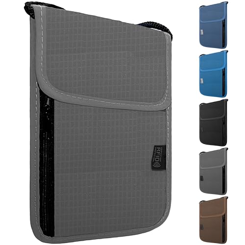 Travel Neck Wallet with RFID Blocking - color: Gray