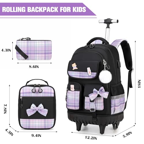 ACESAK Rolling Bow Backpack for Girls with Lunch Bag & Pencil Pouch - color: Black
