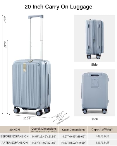 Hanke Top Opening 20" Carry On Luggage Expandable Hard Shell Grey - color: Grey, size: 20 Inch EXT