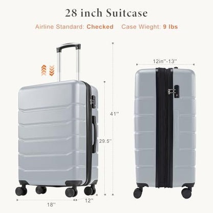 NEWBULIG 28 Inch Checked Luggage, Expandable Suitcase with Spinner Wheels - color: Light Grey, size: 28 Inch