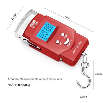Dr.meter Fish Scale, 110 lb Digital Luggage Scale with Tape - color: Red