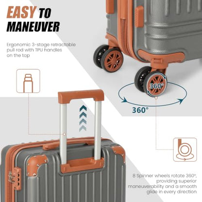 KUNEL Luggage Sets 5 Piece, Hardshell Expandable Suitcase, 20/24/28inch - color: Grey