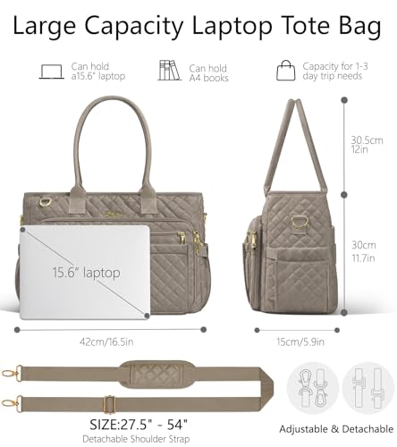 Bagstellar Teacher Tote Bag for Women, 15.6" Laptop Work Tote Computer Bag - color: Dark Taupe