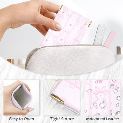 Soft Glasses Case, 2 Pcs Portable PU Leather Squeeze Top Eyeglasses Cases, Cute Sunglasses Pouch Bag for Women - color: 2pcs Striped Bow+ Bear Bow
