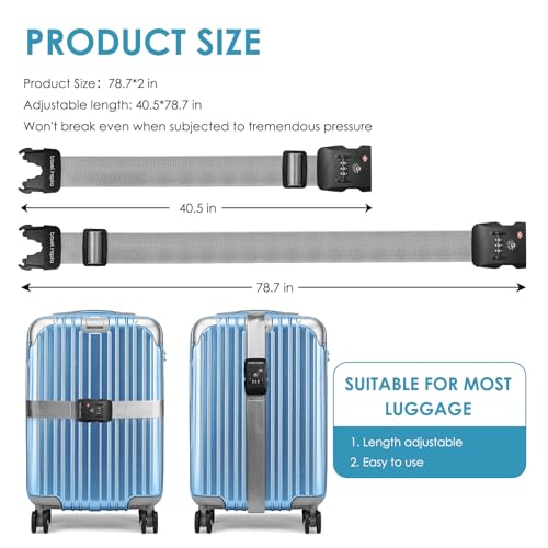 Travel Inspira Anti-Theft Suitcase Belt with TSA Lock - color: Grey