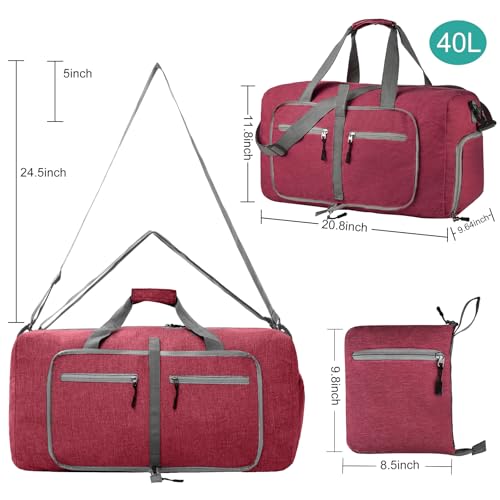 Dimayar 40L Foldable Duffle Bag, Travel & Weekender, Overnight, Gym - color: Red, size: 40L