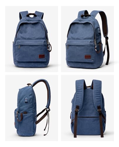 Muzee Canvas Backpack for Men and Women with 15.6 inch Laptop Compartment - color: Denim Blue
