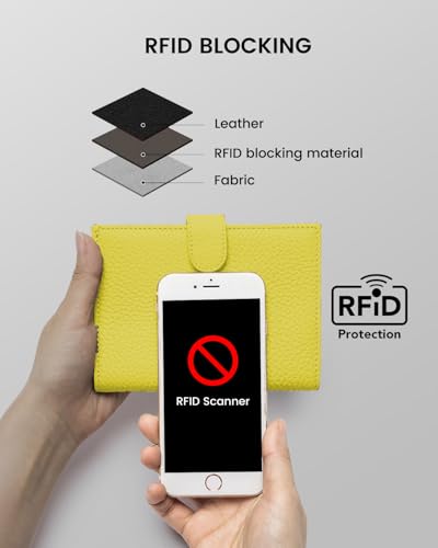 Karmiir RFID Passport Holder Travel Wallet for Women, Leather Passport Cover Wallet with Card Holders SIM Slots,Zippered Coins Pocket and Cash Slot Slim Compact Travel Wallet (Lemon Yellow) - color: Lemon Yellow
