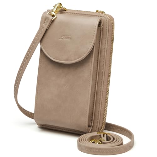 S-ZONE Small Crossbody Bags for Women Phone Purse RFID Blocking Wallet - color: Retro Grey