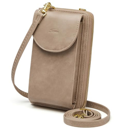 S-ZONE Small Crossbody Bags for Women Phone Purse RFID Blocking Wallet - color: Retro Grey