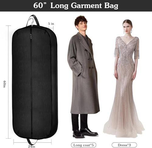Limoomil 60" 2‑Pack Heavy‑Duty Garment Bag, Wedding & Gown Cover, Darkgrey - color: 2 Packs, size: 60" x 24" x 5"