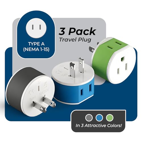 OREI Japan, Philippines Power Plug Adapter with 2 USA Inputs - Travel 3 Pack - Type A (US-6) Safe Use with Cell Phones, Laptop, Camera Chargers, CPAP, and More - style: Type A-Japan Philiipines