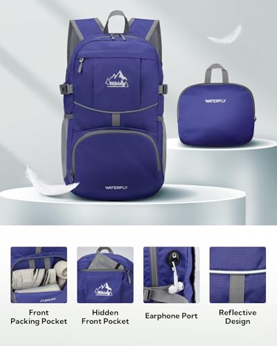 WATERFLY Small Lightweight Packable Hiking Backpack Foldable Travel Daypack - color: E-dark Blue, size: 25L