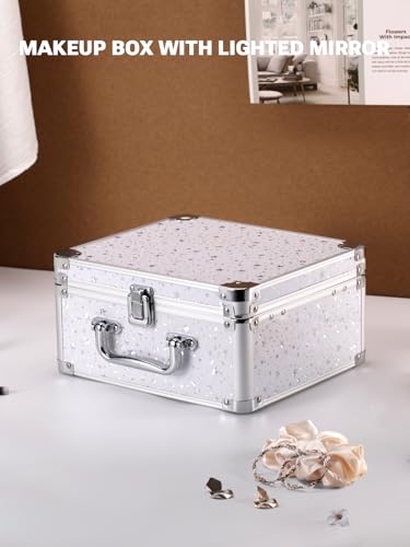 Qislee Makeup Box with Detachable Magnetic LED Mirror, Travel Train Case - color: Snow White, size: Small