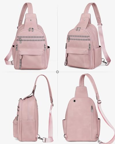 FADEON Large Sling Bag for Women, Designer 10L Leather Crossbody Purse - color: Pink Retro Style