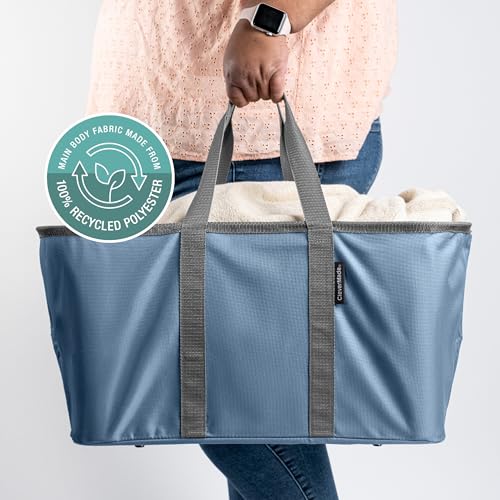 CleverMade Collapsible Fabric Laundry Baskets - Foldable Pop Up Storage Container Organizer Bags - Large Rectangular Space Saving Clothes Hamper Tote with Carry Handles, Pack of 2, Denim - color: Denim Gray