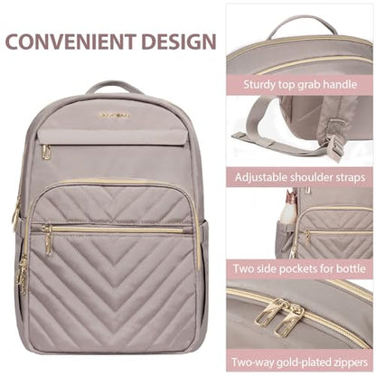 VANKEAN 17.3Inch Laptop Backpack for Women Large Capacity - color: Quilted Light Dusty Pink/Grey Purple, size: 17.3 Inch