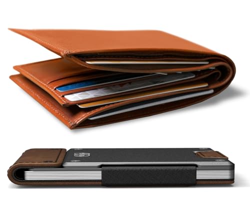 PROOF Slim Minimalist Wallets for Men | Leather & Metal | RFID Wallet - color: Olive Drab Green