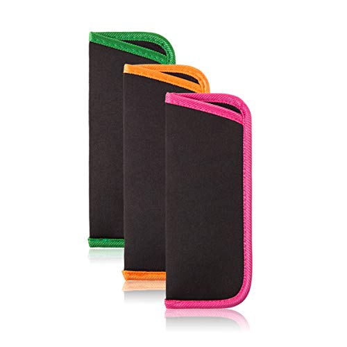 TRIUMPH VISION 3 Pack Reading Glasses Pouch Soft Case Eyeglass Sleeve Slim - color: Orange,green,bright Pink, size: Small