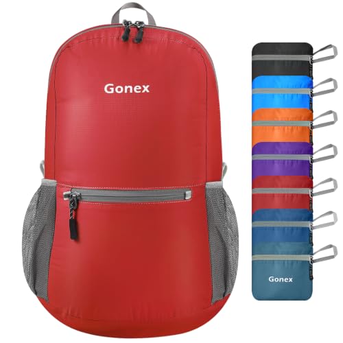 Gonex Packable Daypack Backpack 20L Lightweight Foldable Travel Bag - color: Red