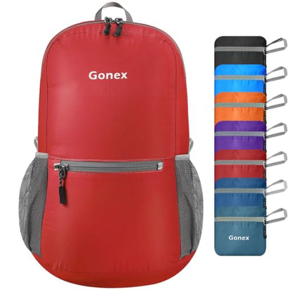 Gonex Packable Daypack Backpack 20L Lightweight Foldable Travel Bag - color: Red